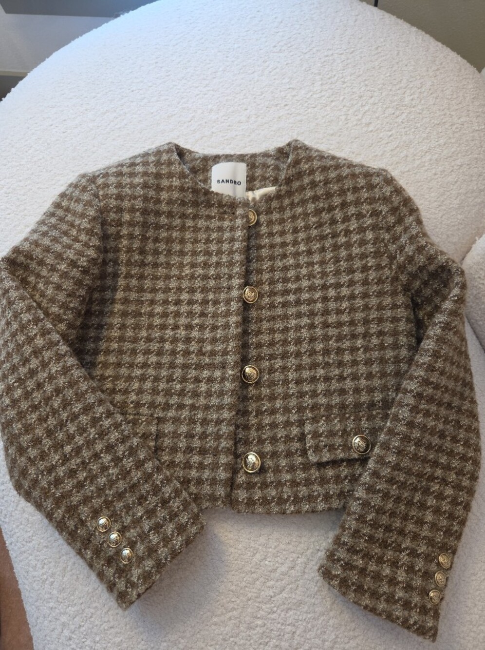Sandro Princeton Structured Brown Houndstooth Checked Blazer